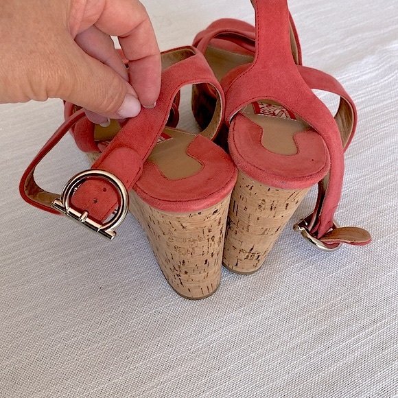 Salvatore Ferragamo Cross Strap Cork Wedge Sandals - Picture 3 of 10